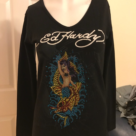 Ed Hardy Tops - Rd Hardy long sleeve black whit mermaid